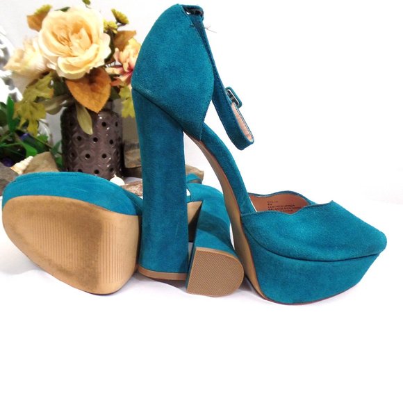 Chloe Turquoise Suede Platform Heels - Shoemint - Picture 2 of 5